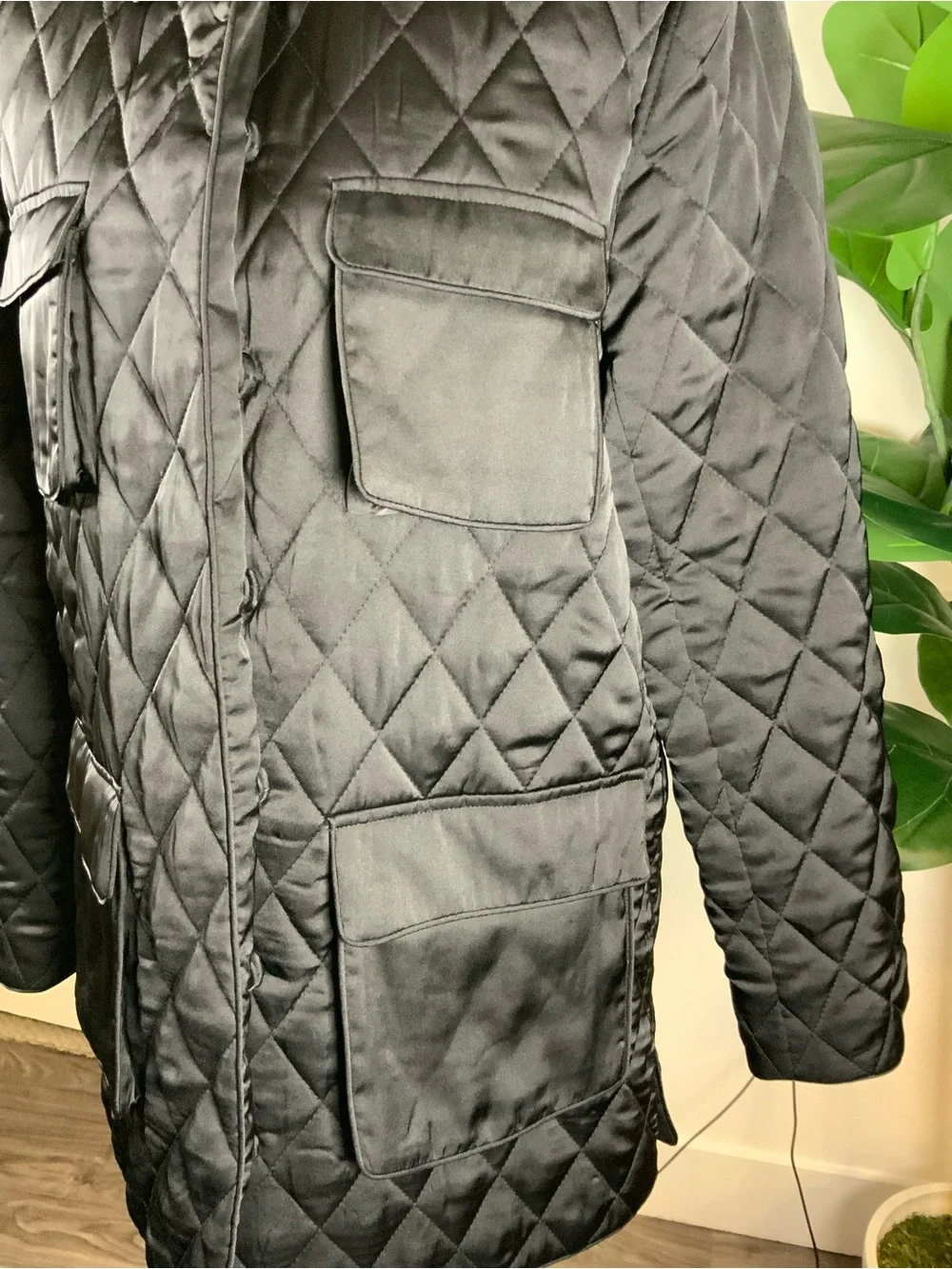 DR2 Black Quilted Pocket Puffer Coat